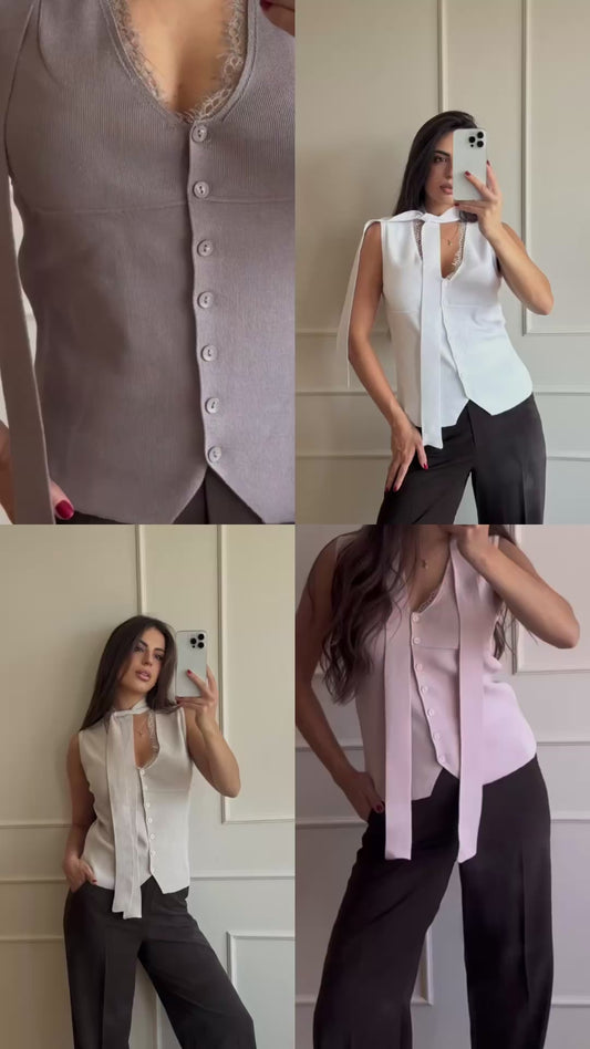 Prsluk sa dekoraticnom čipkom | 4 boje